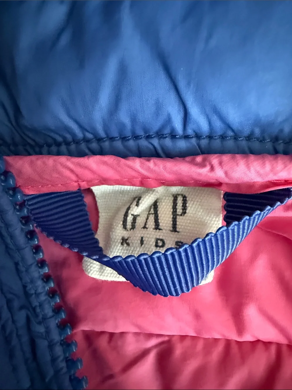 Kids Blue Hooded Puffer Jacket - Pink Lining